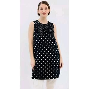 Sonia Rykiel DRESS 44/8 Silk Cotton Polka Dot Black White Bow Preppy # W4
